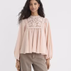 Blush Pink Dellamorteeco Veloura Lace Yoke Balloon Sleeve Peplum Top