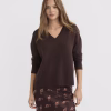 Chocolate Brown V Neck Dellamorteeco Zorvella Relaxed Soft Knit Sweater