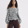 Emerald Ivory Plaid Dellamorteeco Virelza Smocked Waist Peplum Top