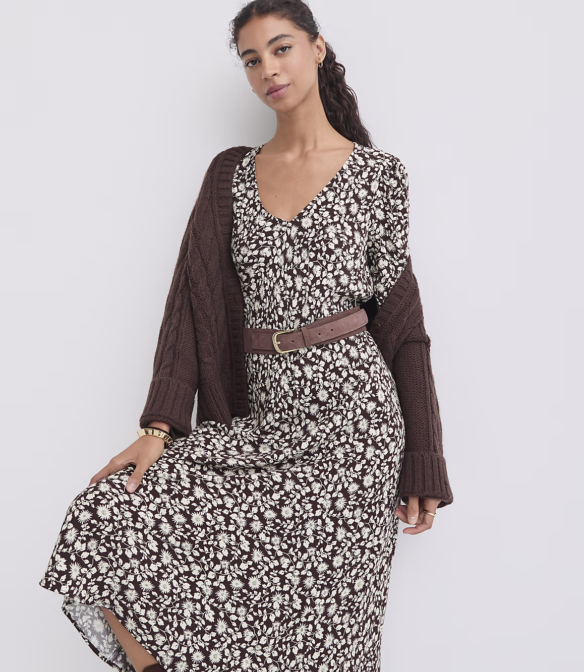Espresso Ivory Dellamorteeco Velnora Ditsy Floral V Neck Maxi Dress