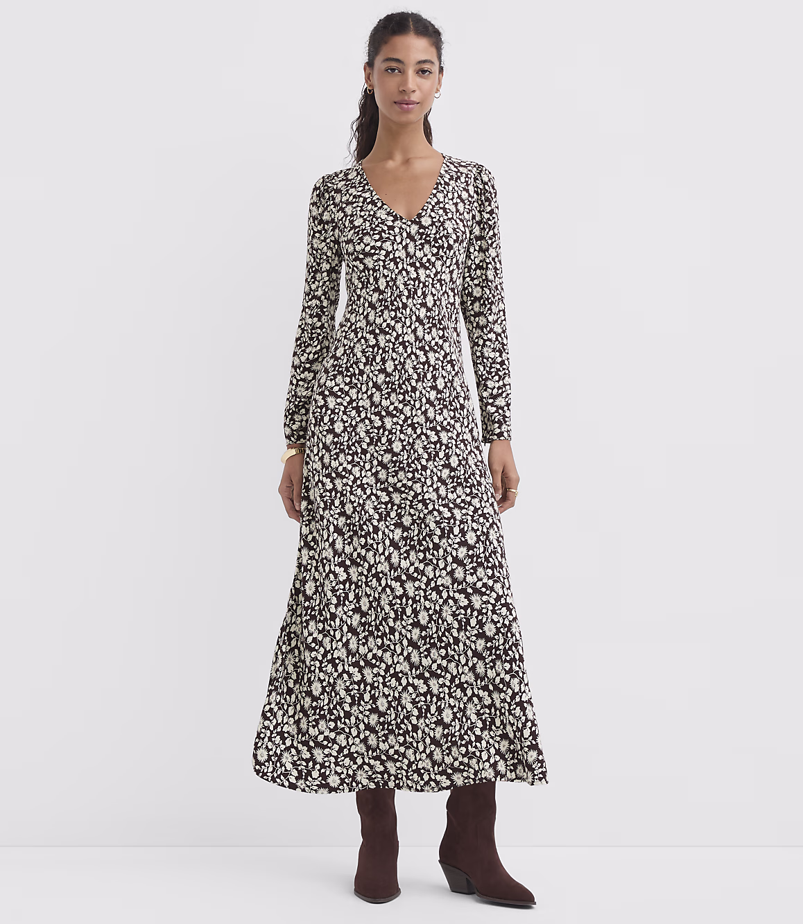 Espresso Ivory Dellamorteeco Velnora Ditsy Floral V Neck Maxi Dress - Image 2