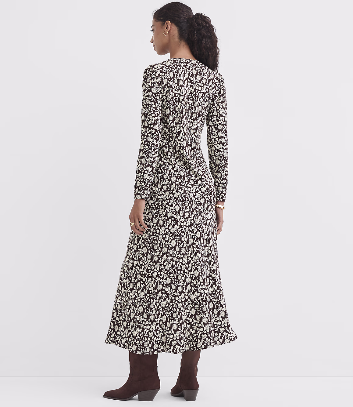 Espresso Ivory Dellamorteeco Velnora Ditsy Floral V Neck Maxi Dress - Image 3