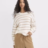 Ivory Beige Striped Dellamorteeco Velmora Relaxed Ribbed Knit Sweater