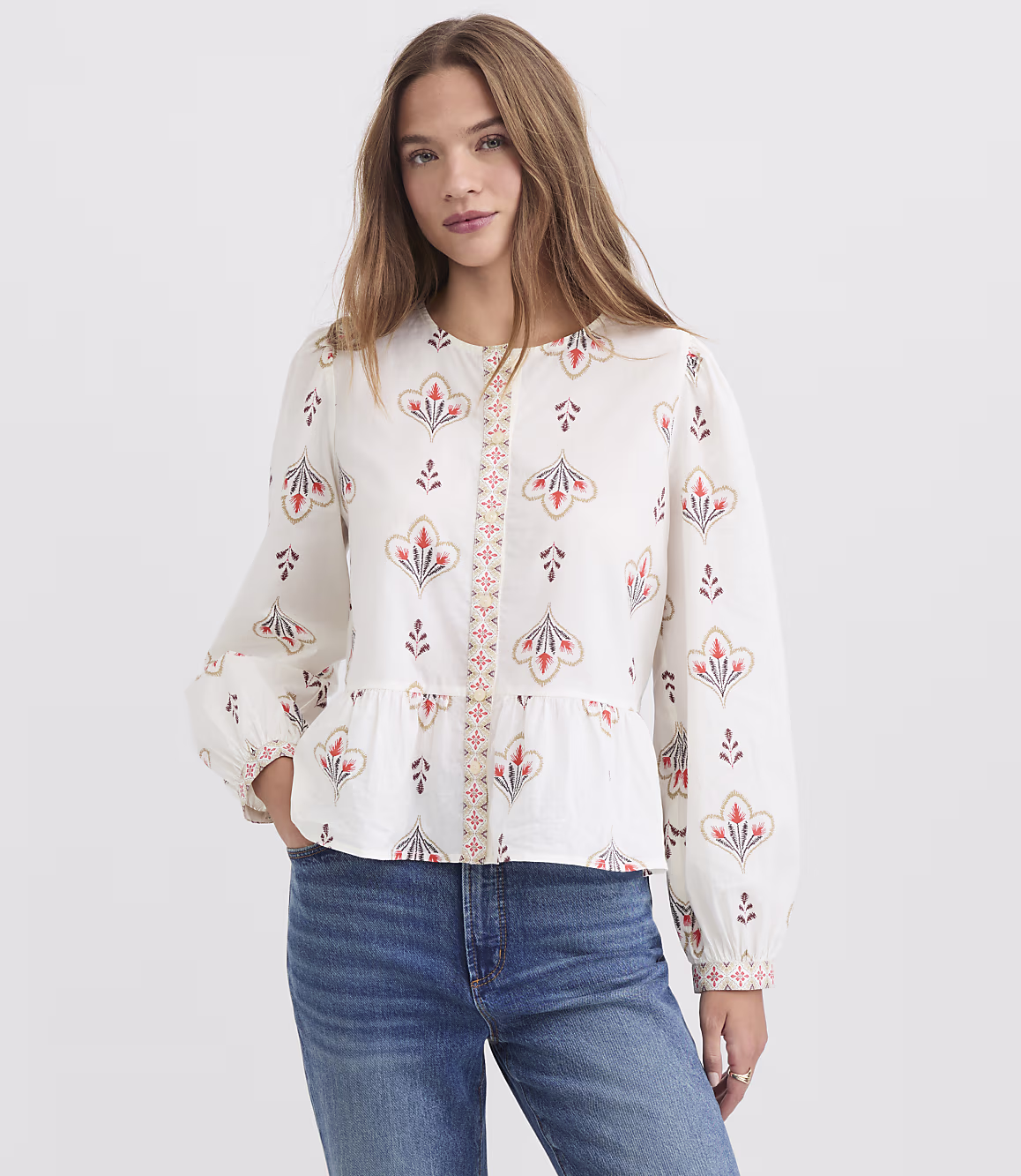 Ivory Floral Zarevia Peplum Long Sleeve Top Dellamorteeco - Image 2