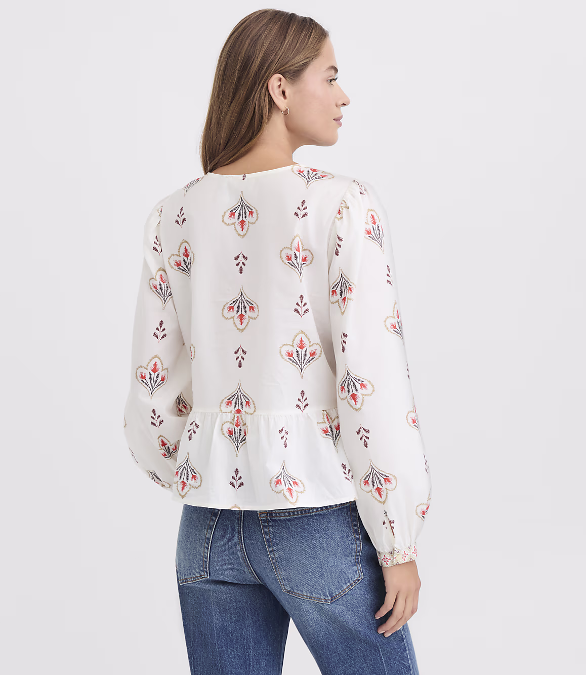 Ivory Floral Zarevia Peplum Long Sleeve Top Dellamorteeco - Image 3